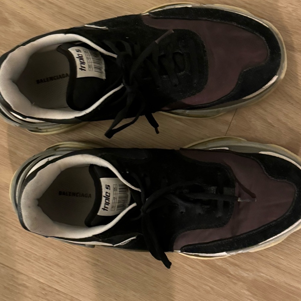 BALENCIAGA black/burgundy Suede leather and fabric triple S low top